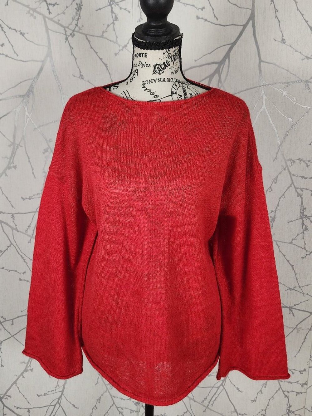 Commense Red 14% Wool Knit Boat Neck Kimono Sleeve Sweater